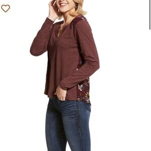Ariat The River Top Woman’s Size XXL long Sleeve Maroon Style 10028782 Floral